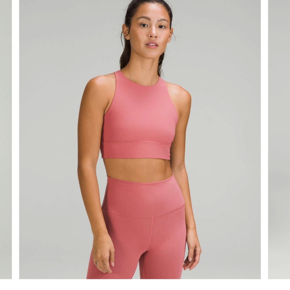 Lululemon Energy HighNeck Longline Ribbed Luxtreme Bra Medium Support brier rose